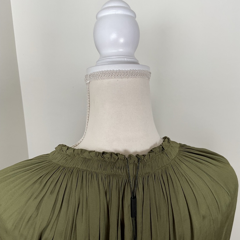 Halston Heritage Olive Green Long-Sleeve Silk Blouse - Picture 8 of 16